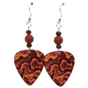 Snakeskin Snake Skin Looking Guitar Pick Earrings - Handmade in USA NEW